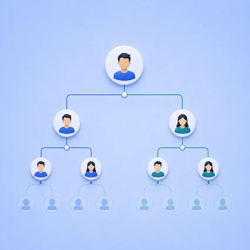 Illustration of a binary MLM placement structure with a sponsor and left and right legs
