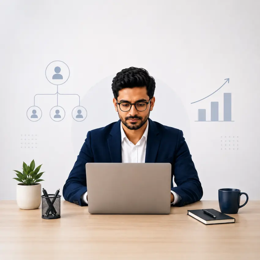 Business owner reviewing MLM compensation plan demo